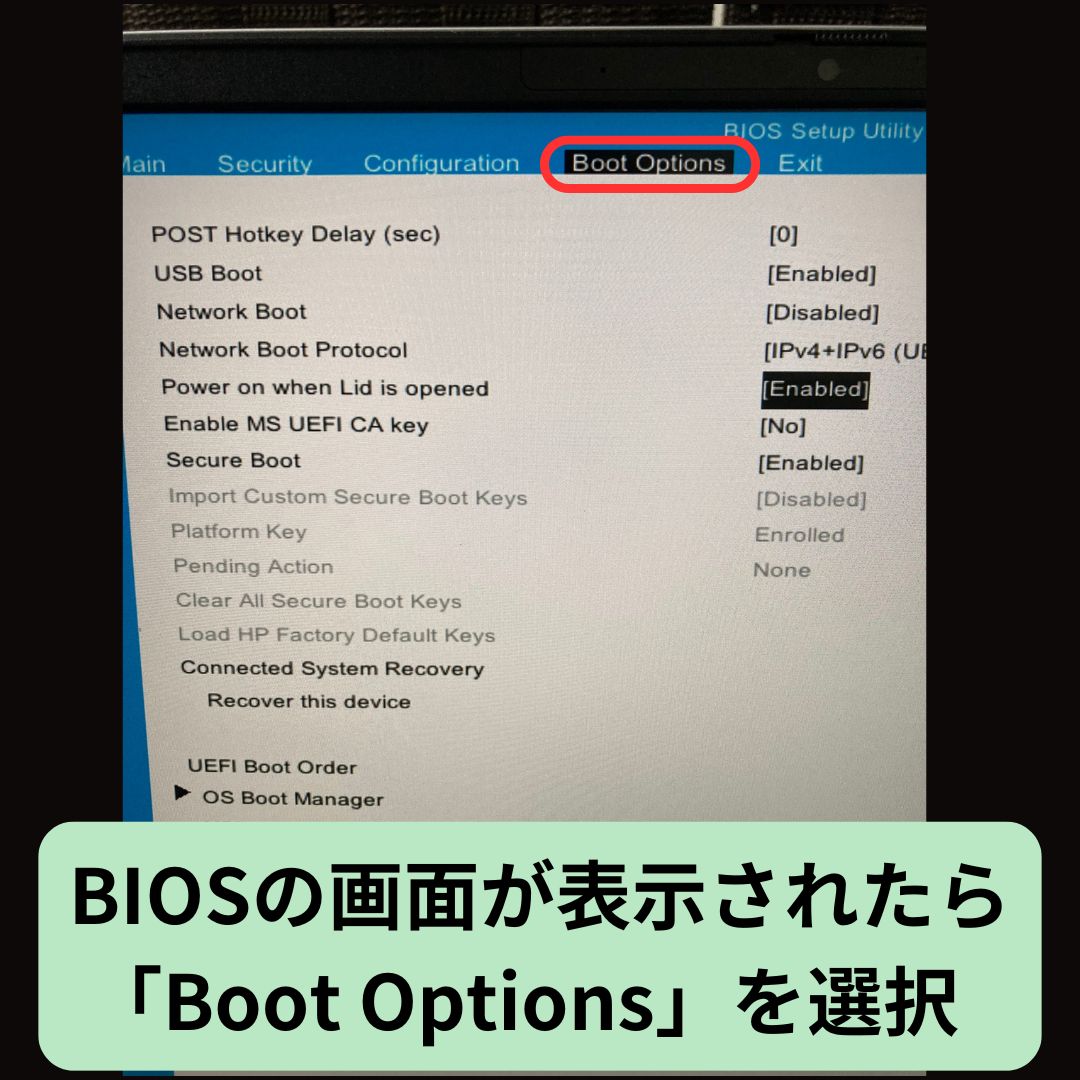Boot Optionsを選択